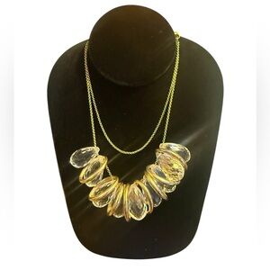 Vintage J. Crew Gold Loop Teardrop Crystal Statement Necklace 30”